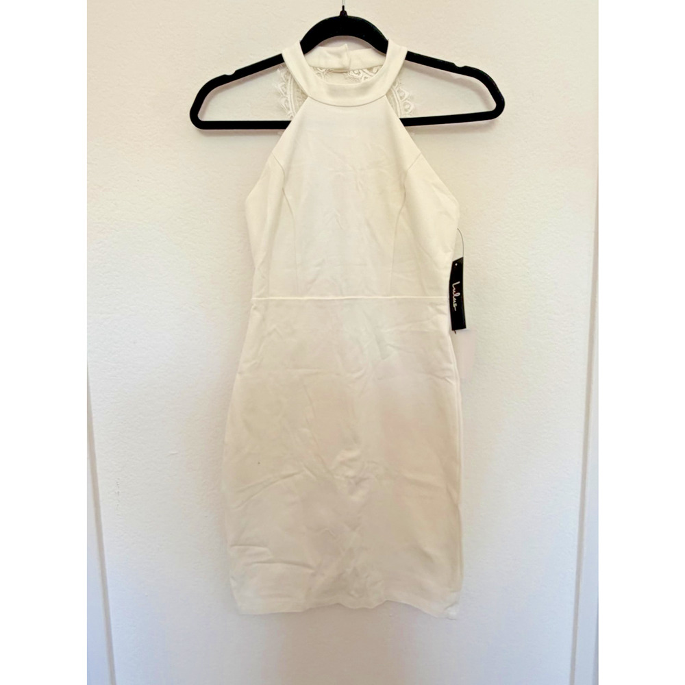 Lulus White Lace Halter Mini Dress Graduation Prom Bodycon Bridal Shower Size S